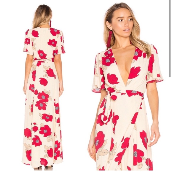 REVOLVE Floral Maxi Dress in Cream and Red - Picture 3 of 10
